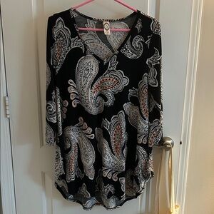 Paisley Print Black and White and Peach Women's Tunic Top 2 B Together